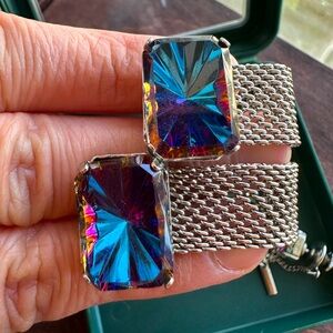 Elegant Connemara Marble Ireland Mystic Crystal Cufflink & Tie Tack Set With Box